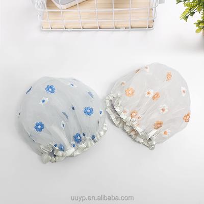 China Viable Waterproof Bath Covers Reusable Plastic Shower Hats Elastic Band Bath Hair Cap For Women Ladies Spa Salon for sale