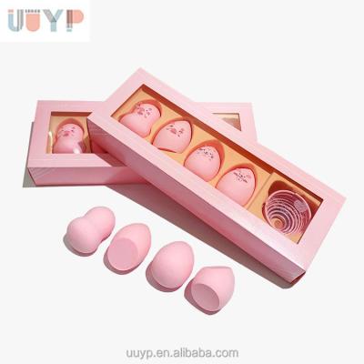 China Hot Selling Soft And Skin-friendly Pink Egg Set Blender Beauty Base Makeup Sponge For Girl Paper Gift Box for sale