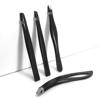 China High Quality Anti-static Black Angled Stainless Steel Eyebrow Tweezers Slaned Brand for sale