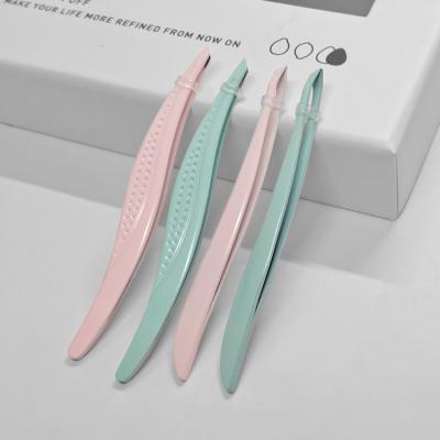 China Factory Wholesale Professional Stainless Steel Eyebrow Tweezers Pink Light Blue Slant Tip for sale