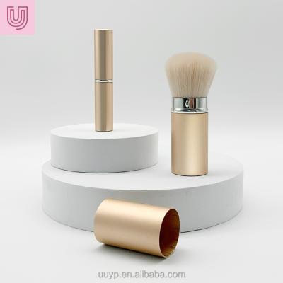 China Wholesale Skin-Friendly Aluminum Retractable Makeup Base Handle Loose Powder Brush Single Blush Brush Rose Gold for sale