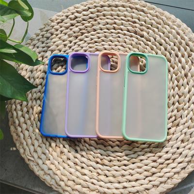 China 2021 High Quality Plastic Matte Metal Button Hybrid TPU Phone Cases For iPhone 13 12 11 Pro 7 8 Max Plus Translucent Mobile Cases for sale