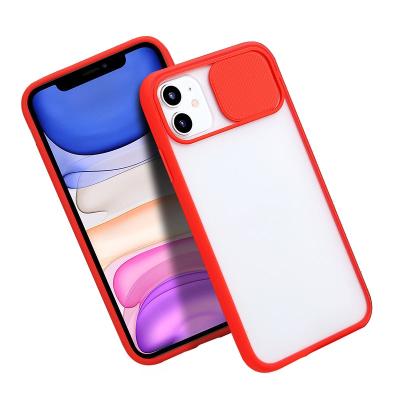 China New Fashion Anti-fall Matte Soft Solid Color Clear Camera Lens Slide Push Window Protective Phone Case For iPhone 13 12 11 Pro Max Xs Xr for sale