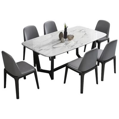 China Italian Design Waterproof Luxury Marble Stainless Steel Dining Table Top Set for sale