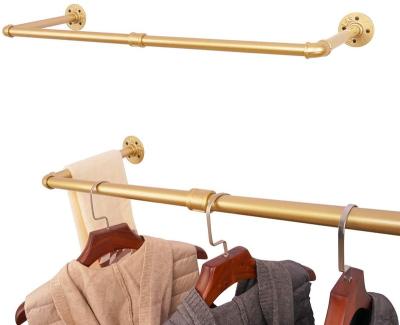 China Advertising Industrial Iron Pipe Rack Clothing Rack Wall Mounted Rod Retail Display Rack Closet Storage Clothes Organizer Gold for sale