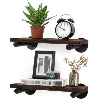 China Industrial Wall Mounted Floating Stocked Iron Pipe Rack Shelf Wall Mounted Shelf Home Decor for sale