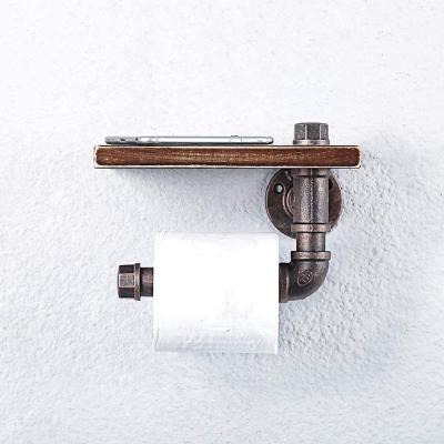 China Modern industrial tube toilet paper holder, with rustic wood towel holder, bathroom wall mounted paper towel holder for sale