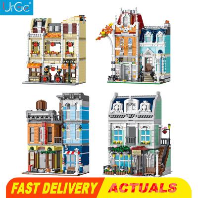 China MODEL TOY Compatible with Lego Street View Pizza Shop Bookstore Detective Agency Paris Restaurant Toys Building Blocks for Children's Gifts for sale