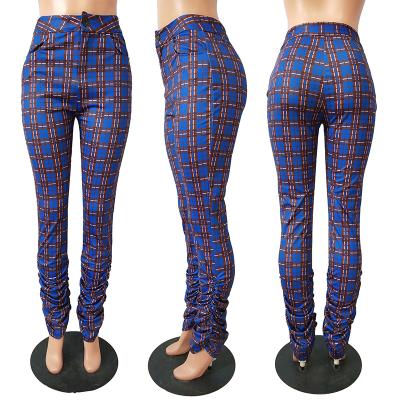 China Breathable Newcomers Wholesale Solid Plaid Pants Winter High Waist Pleated Ruched Women Stacked Sweatpants Pants Gaiters Pants for sale