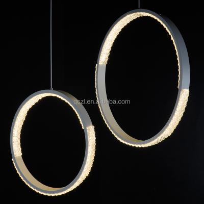 China Metal& Crystal New Modern Simple Ring Shaped Living Room Bedroom 2 Halo Lighting Warm Light Ring Crystal LED Chandelier for sale