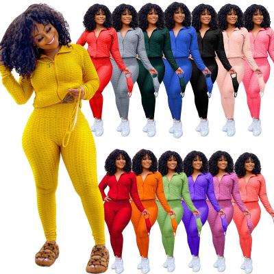 China Fast shipping Anti-wrinkle 16 colors plus size 2021 autumn fashion women clothes women fall down set zipper up jogger pants fall yoga outfits for sale