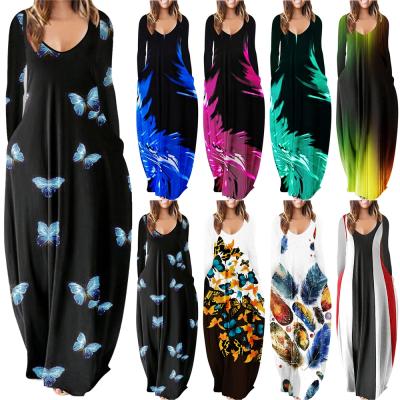 China QZ20210801 Breathable African Style Women Tanks Dress Polyester Loose Flower Print Long Maxi Dresses For Women for sale