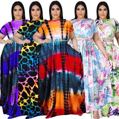 China Breathable Free Shipping Short Skirt Print Tie Tie Dye Loose Plus Size Elegant Two Piece Skirt Set for sale