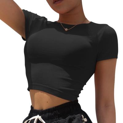 China Anti-pilling 2021 Casual Fitness Sports Women Gym Wear Crop Workout Shirts Women Crop Top Yoga Crop Top Short Sleeve T-Shirts for sale