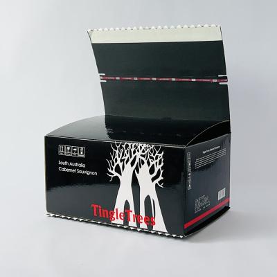 China Low MOQ Lavish Recyclable Black Packaging Beverage Ad Gift Boxes Flat Packed Tear Strip Boxes for sale