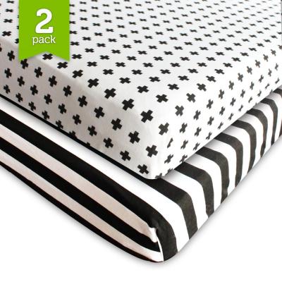 China Home Crib Sheet Fitted Jersey Cotton (2 Packs) Black, White, Stripes, Crosses for sale