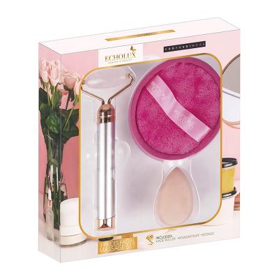 China Vibrating Face Lift Massager Roller 100% Jade Stone Double Rose Quartz Facial Natural Jade Roller for sale