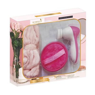 China Personal Care Headband Bow Hair Spa Kit Band DEEP CLEANSING Powder Puff and Electric Rotation Facial Cleansing Brush for sale