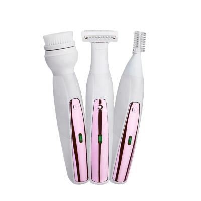 China Hotel 3 in 1 Mini Electric Professional Facial Cleaner Woman Lady Facial Hair Lipstick Remover Razor Bikini Trimmer Set for sale