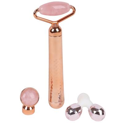 China Jade Roller Massager Natural Stone Rose Quartz Electric Facial Tool 3In1 Face Lift Skin Care Massage Healing Machine for sale