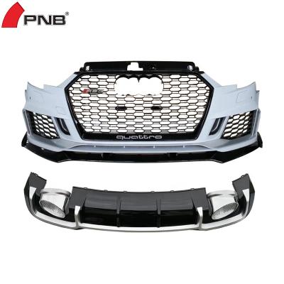 China Plastic bumper front with grid grill for audi sports version A3 cosmetic in 2017 RS3 front bumper rear diffuser 2018 2019 2020 for sale