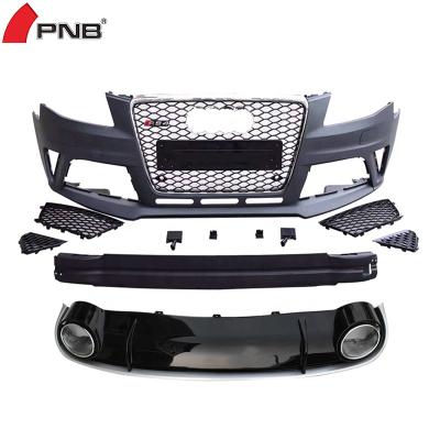 China Plastic Auto Front Bumper Facelift RS4 Style With Rear Grill Diffuser With Tailpipe For Audi A4 S4 2008 2009 2010 2011 2012 for sale