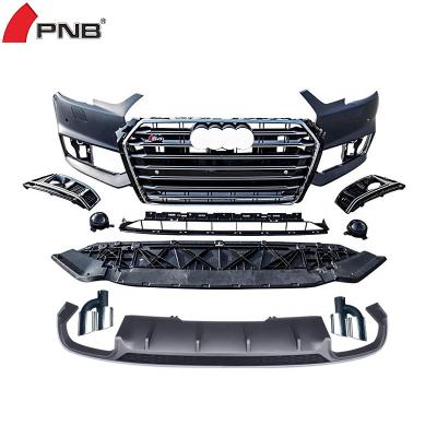 China Plastic Front Bumper S4 Style With Grille And Rear Bumper With Tailpipe For Audi A4L S4 B9 2017 2018 2019 for sale