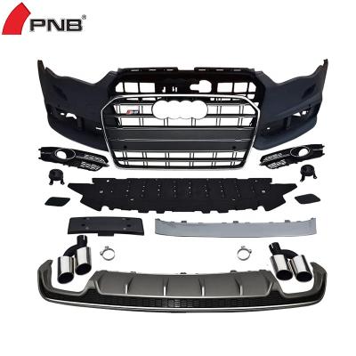 China Plastic front bumper with grill for audi A6L cosmetic in S6 body kits 2016 2017 2018 rear bumper for sale