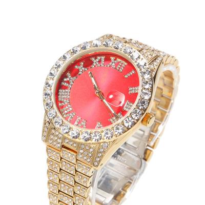 China Auto Date 2021 Iced Out Red Color Mens Wrist Watches Hip Hop Bling Bling Luxury Jewelry for sale