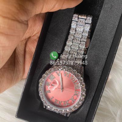 China Hip Hop Automatic Women Date Bling Luxury Wrist Watch Full Iced Out Quartz Female Watch Smaller Size Bling Watches for sale