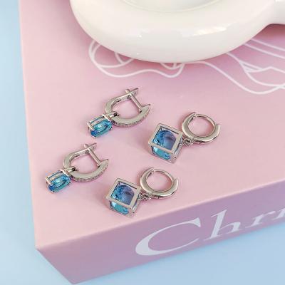 China Trendy Design 925 Sterling Silver 5A Trendy Blue Zircon Women's New Charm Drop Earrings for sale