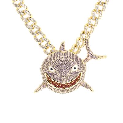 China High Quality Inlaid Appearance Jewelry Shark Design 18 Fine Gold Plated Zircon Hip Hop High Quality Pendant for sale