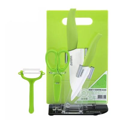 China Em estoque 6pcs Cerâmica cozinha cozinheira faca peeler tesoura com faca bloco tabuleiro à venda