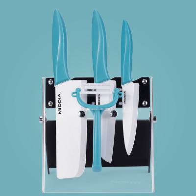 China Drop Test Passed MIDDIA Ceramic Blade Kitchen Knife Block Set 4 PCS Chef Cutting Tools for sale