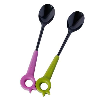 China Ceramic Spoon Baby Feeding Utensils with Customized Logo and Handle Color Green/pink for sale