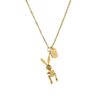 China FASHIONABLE Wholesale Creative Gold Plated Stainless Steel Cartoon Mechanical Movable Rabbit Pendant Necklace for sale