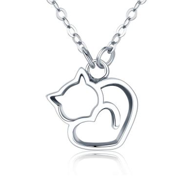 China High Polished 925 Silver Gold Plated Cavity Cat Heart Shaped Necklace For Women for sale