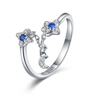 China Wholesale TRENDY High Quality 925 Sterling Silver Sparkle Blue Crystal Star Rings For Wedding Engagement Jewelry for sale