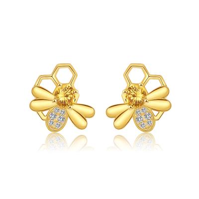 China FASHIONABLE Wholesale 925 Sterling Silver Lovely Bee 18k Gold Plated Yellow Crystal Stud Earrings For Girls for sale