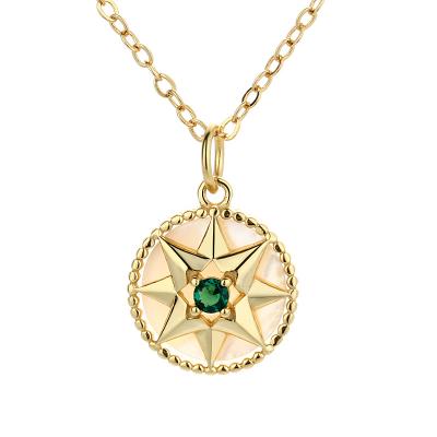 China New Fashion Cute 925 Compass Hexagram Shell Necklace Green 3A Zircon Silver Gold Plated Pendant Necklace for sale