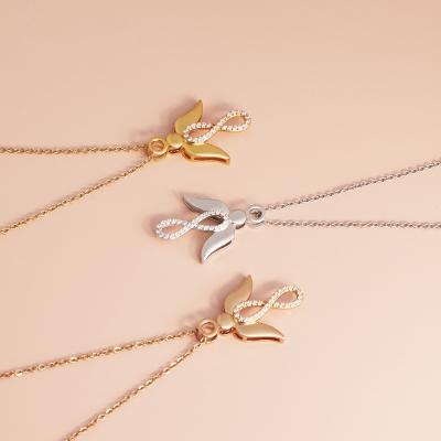 China FASHIONABLE Hot Selling Women Infinity Necklace Gold Plated Stainless Steel Angle Wing Zircon Pendant Necklace for sale