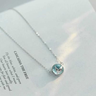 China Cute Wholesale Graduation Gift 925 Sterling Silver Summer Mermaid Tail Mermaid Tail Inlaid Blue Stone Necklace for sale