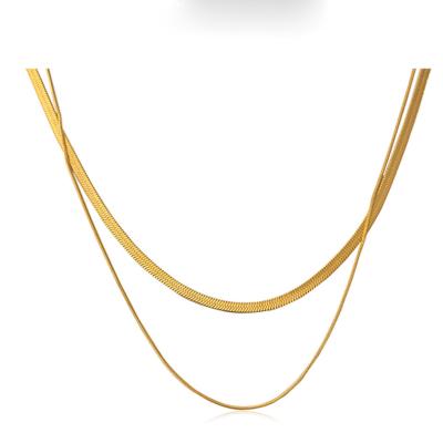 China Simple Double Chain Necklace Hot Sale 18k Gold Plated Titanium Double Chain Snake Chain Necklace For Women for sale