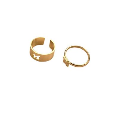 China Fashion Punk Gold Plated Copper Punk Couple Rings Butterfly Heart Star Moon Lightning Rings For Unisex for sale