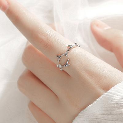 China Wholesale Unique TRENDY 925 Sterling Silver Open Rings Tree Branch Antler Rings For Girls Gift for sale