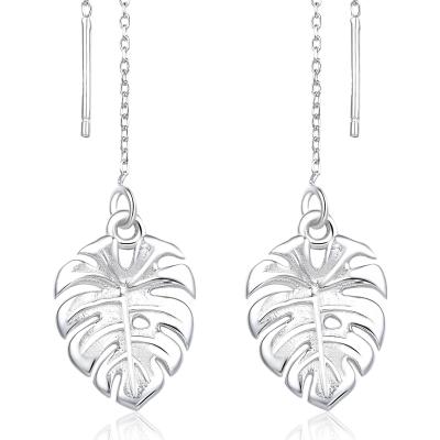 China Wholesale Trendy 925 Sterling Silver Leaf Shape Long Streetcar Track Fashion Drop Earrings For Girls for sale