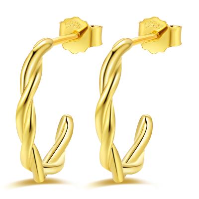 China Trendy Classic Fashion 18 Gold Plated 925 Sterling Silver Large Twist Circle Earrings For Girls for sale