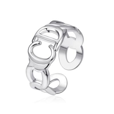 China TRENDY European Platinum Plated Letter CD Stainless Steel Opening Ring For Women Charm Finger Jewelry for sale