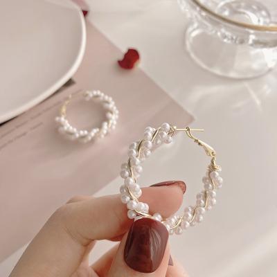 China TRENDY Statement Silver Circle Pearl Needle Collection Summer Crystal Earrings For Girls Fashion for sale