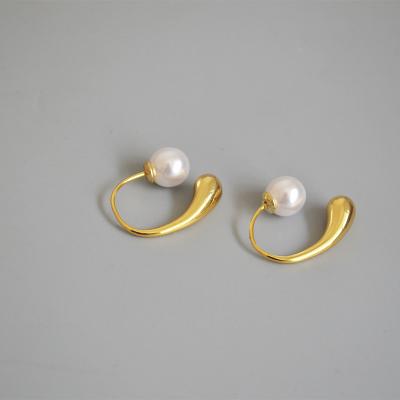 China Vintage Round Shape Copper Wholesale Retro All-match Geometric Pearl Circle Earrings for sale